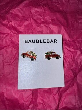 BaubleBar Red Truck with Green Tree Stud Earrings